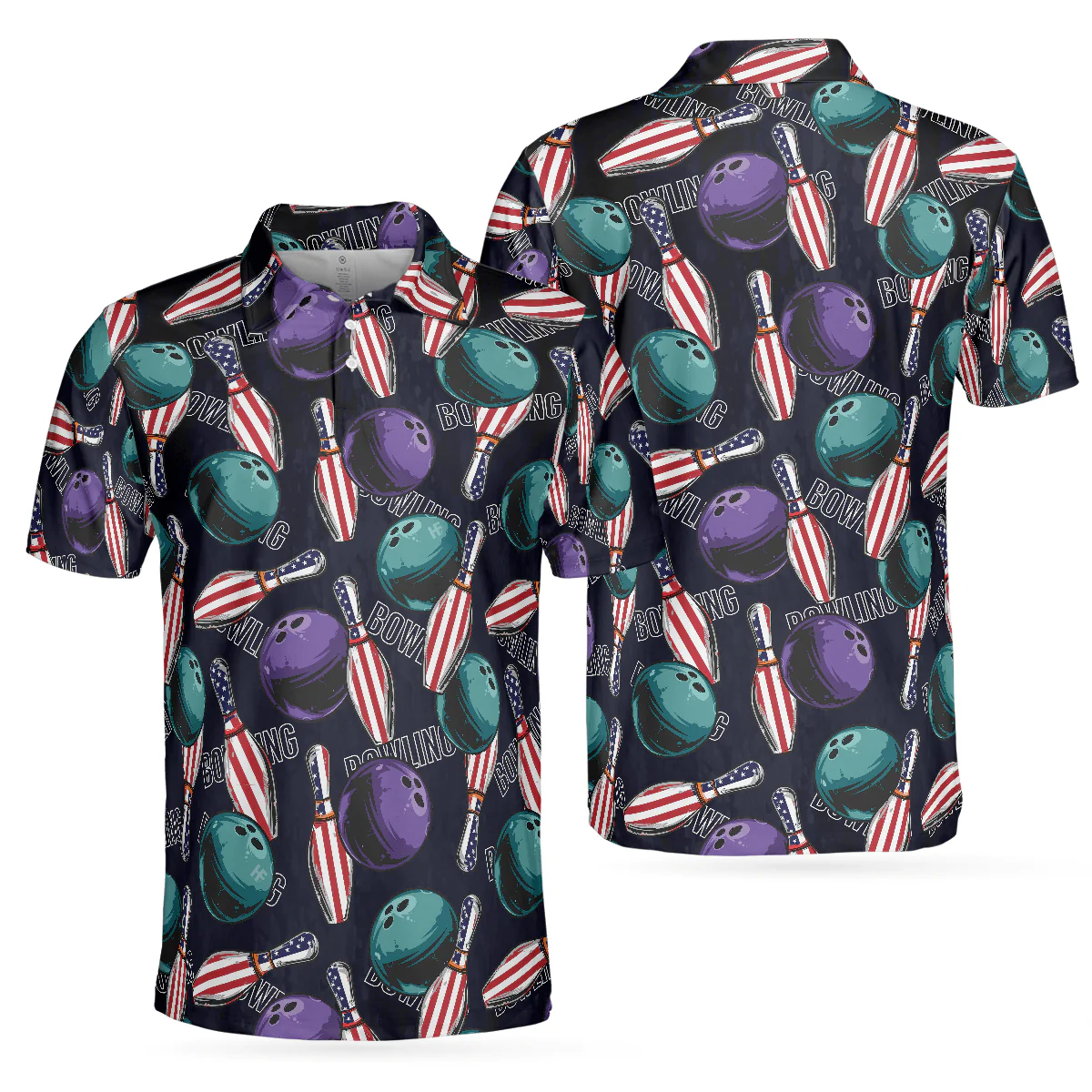 Bowling Men Polo Shirt - Bowling Is My Life Polo Shirt, American Flag Pattern Bowling Polo Shirt - Perfect Gift For Friend, Family, Bowling Lovers - Image 2