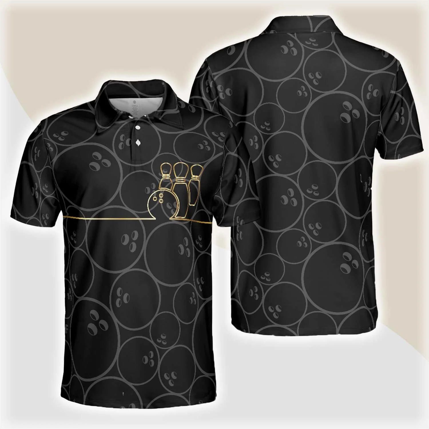 Bowling Men Polo Shirt - Bowling Pattern And Golden Bowling Polo Shirt - Gift For Friend, Family, Bowling Lovers