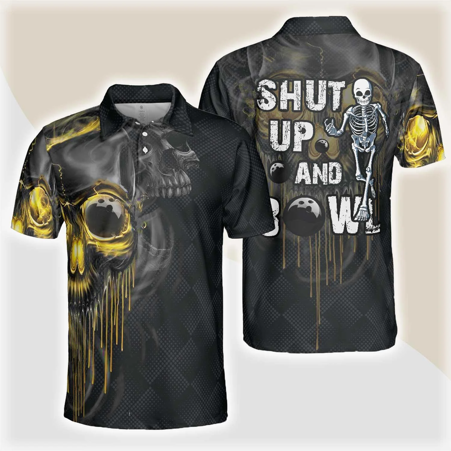 Bowling Men Polo Shirt - Bowling Shut Up Polo Shirt, Scary Halloween, Skull Bowling Polo Shirt - Gift For Friend, Family, Bowling Lovers