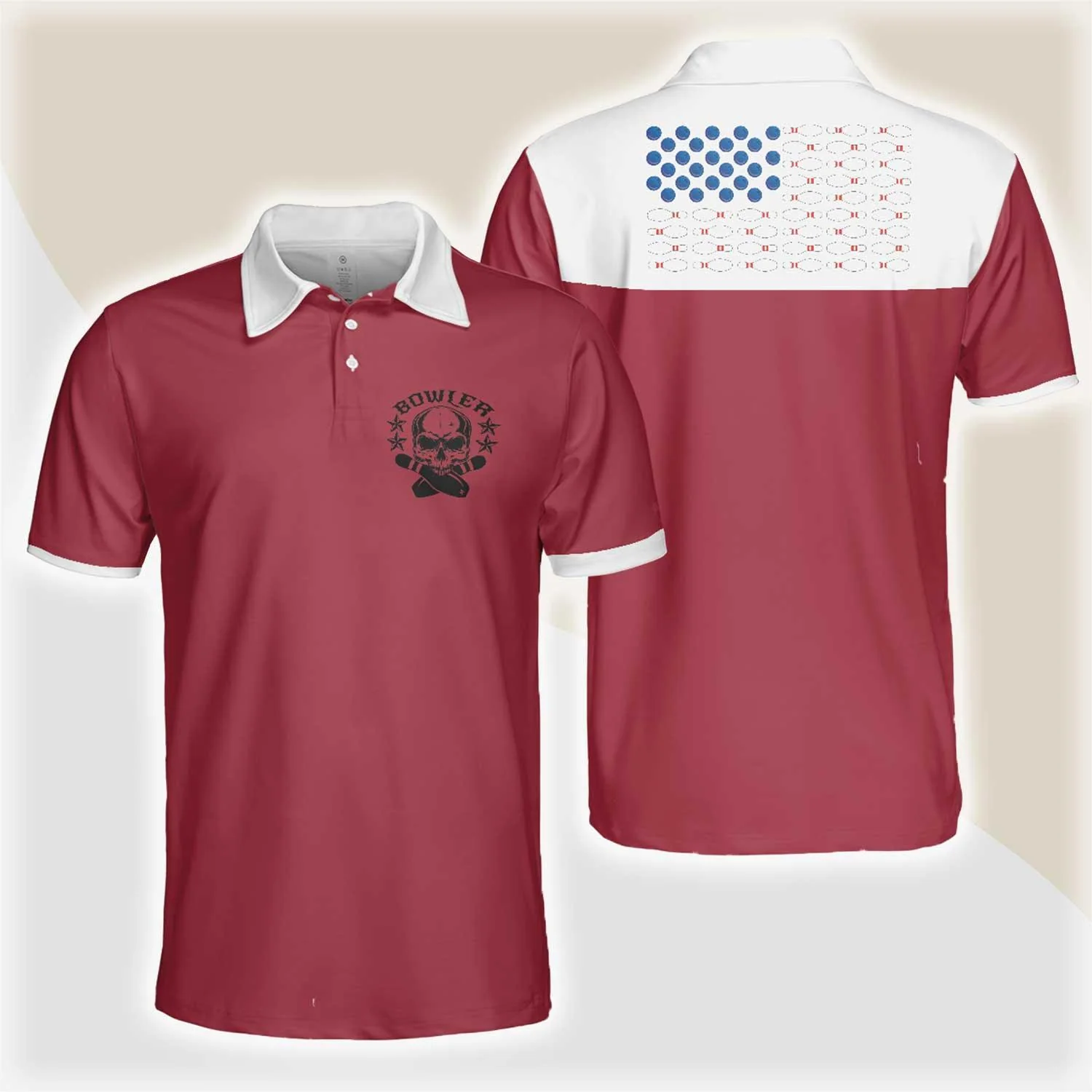 Bowling Men Polo Shirt - Bowling Skull Polo Shirt, American Flag Bowling Polo Shirt - Gift For Friend, Family, Bowling Lovers