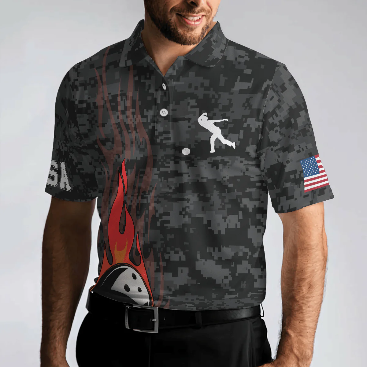 Bowling Men Polo Shirt - Camouflage USA Flag, America Eagle Patriotic Bowling Polo Shirt For Men - Perfect Gift For Friend, Family, Bowling Lovers - Image 5