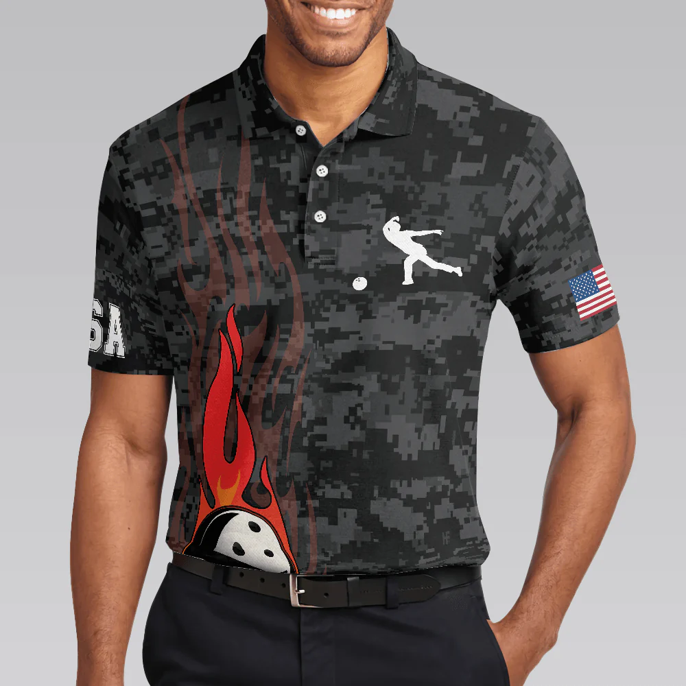 Bowling Men Polo Shirt - Camouflage USA Flag, America Eagle Patriotic Bowling Polo Shirt For Men - Perfect Gift For Friend, Family, Bowling Lovers - Image 6