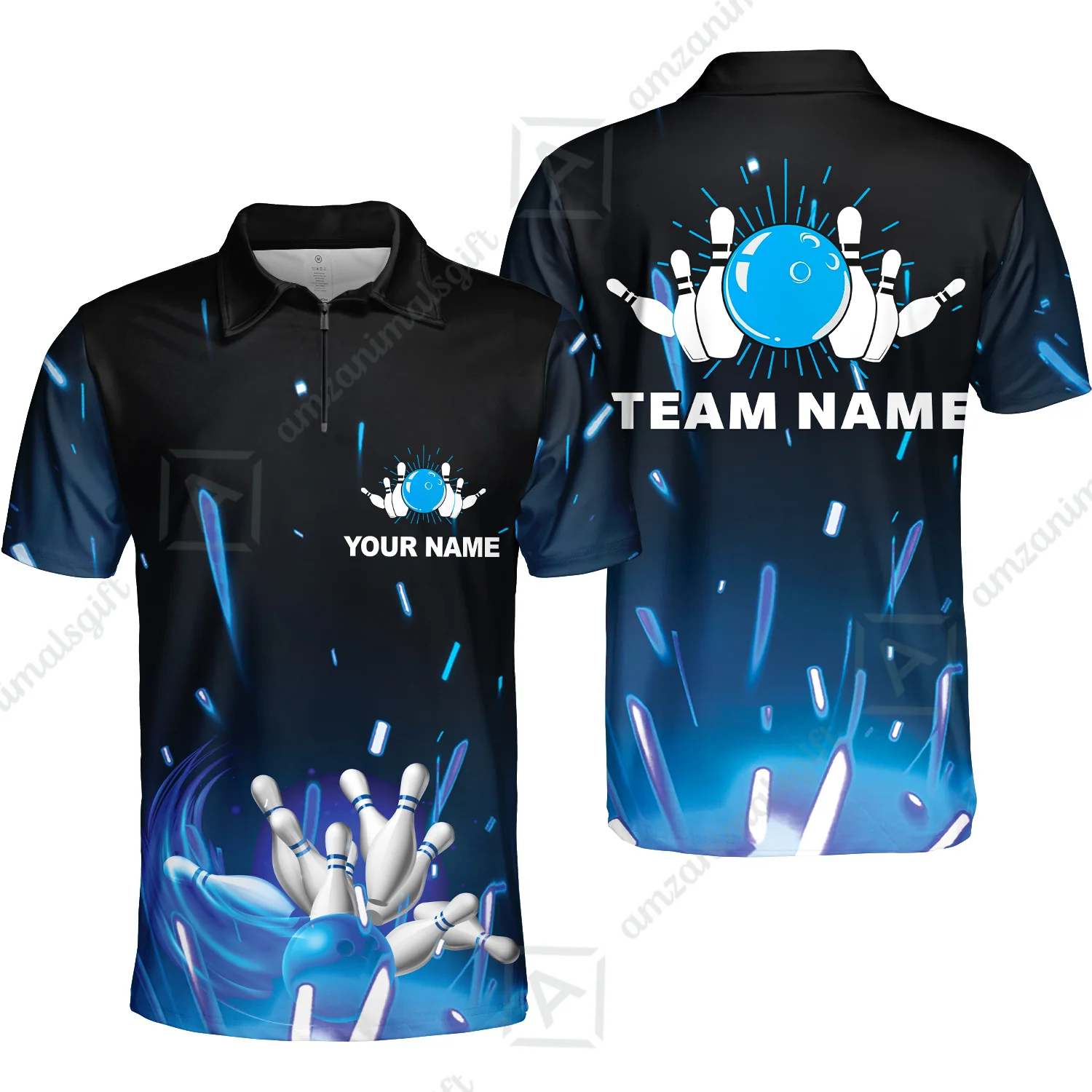 Bowling Men Polo Shirt Custom Name - Blue Bowling Personalized Bowling Polo Shirt - Gift For Friend, Family, Bowling Lovers - Image 11