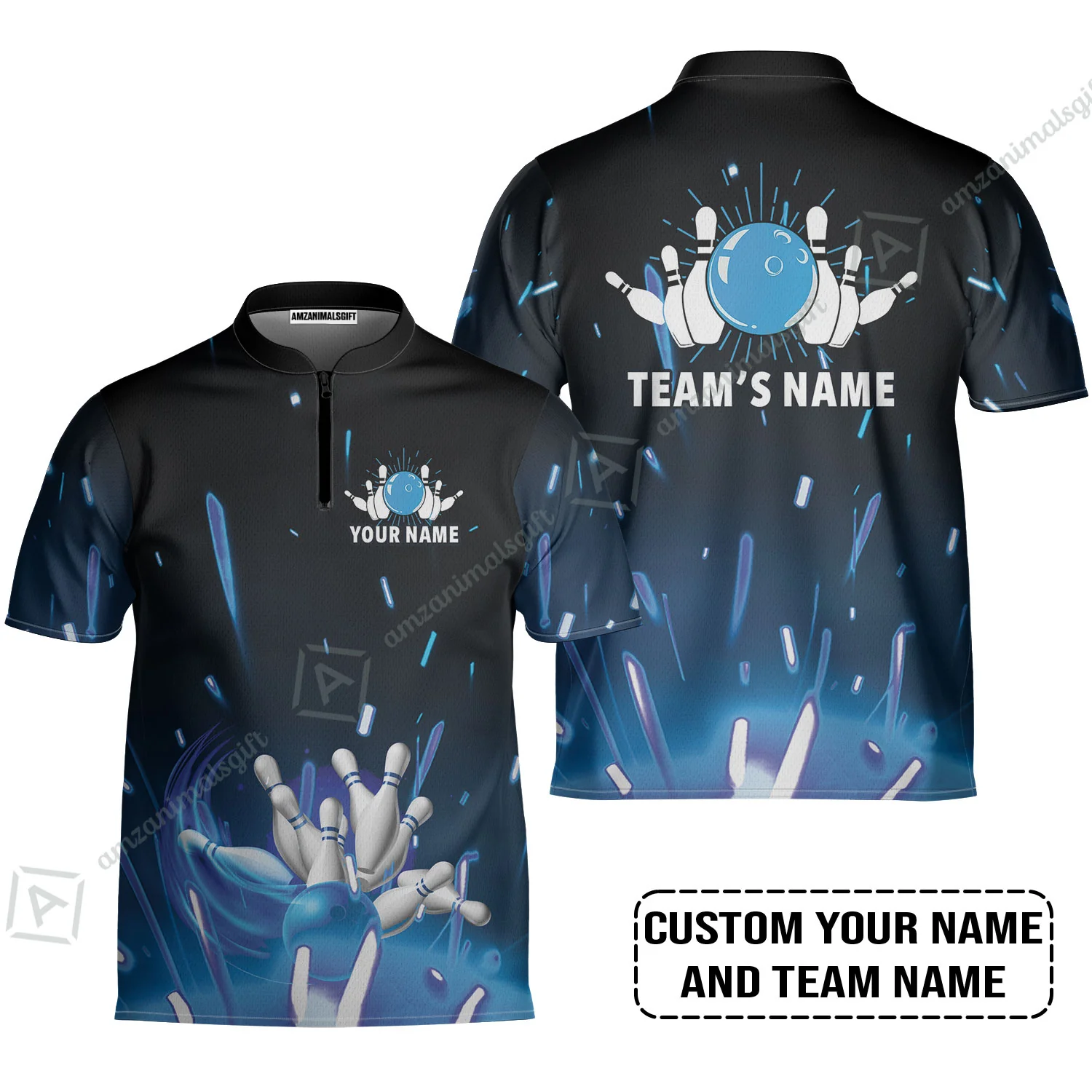 Bowling Men Polo Shirt Custom Name - Blue Bowling Personalized Bowling Polo Shirt - Gift For Friend, Family, Bowling Lovers - Image 4