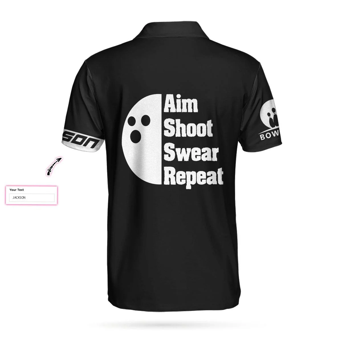 Bowling Men Polo Shirt Custom Name - Bowling Aim Shoot Swear Repeat Personalized Bowling Polo Shirt - Gift For Friend, Family, Bowling Lovers - Image 3