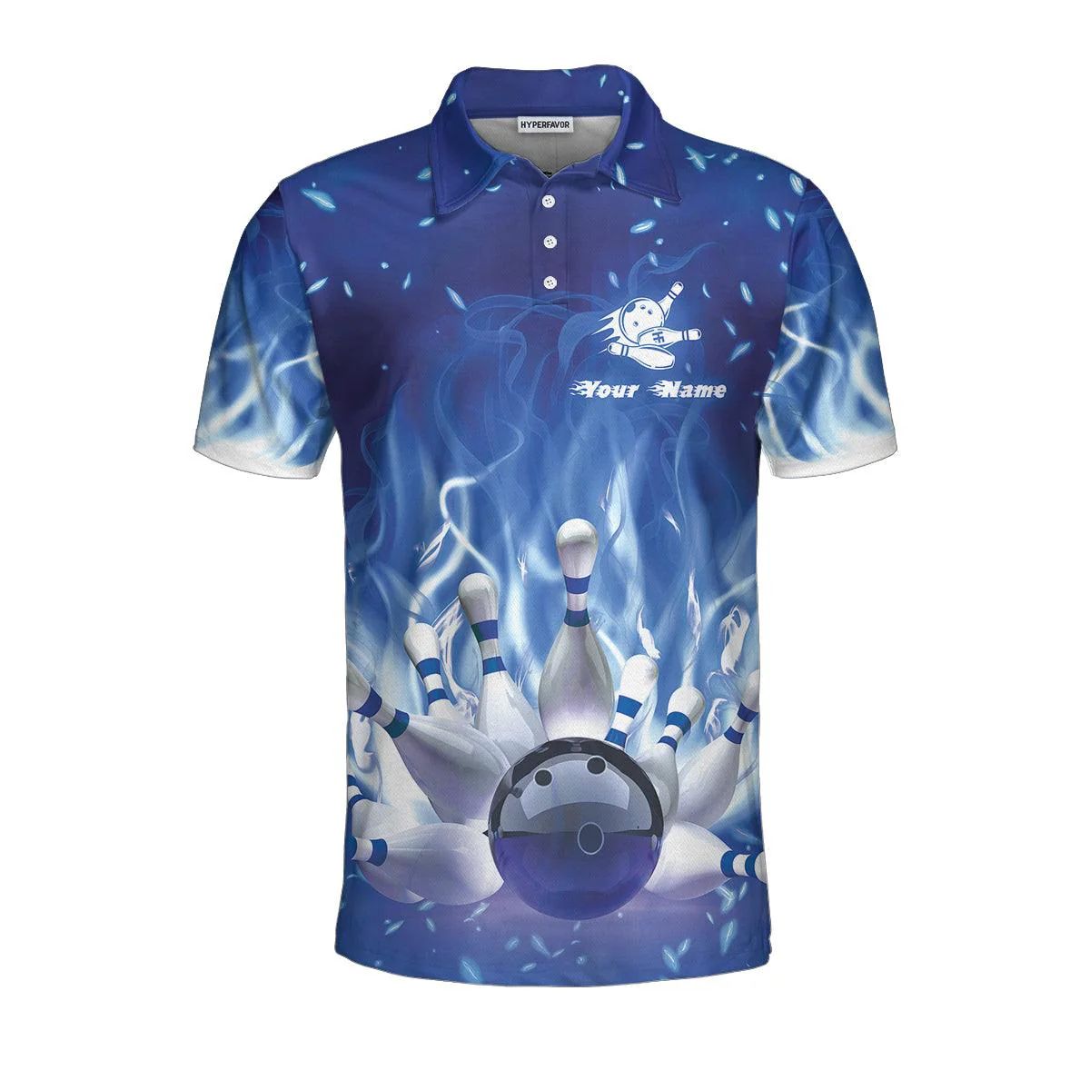 Bowling Men Polo Shirt Custom Name - Bowling On Blue Fire Personalized Bowling Polo Shirt - Gift For Friend, Family, Bowling Lovers - Image 5