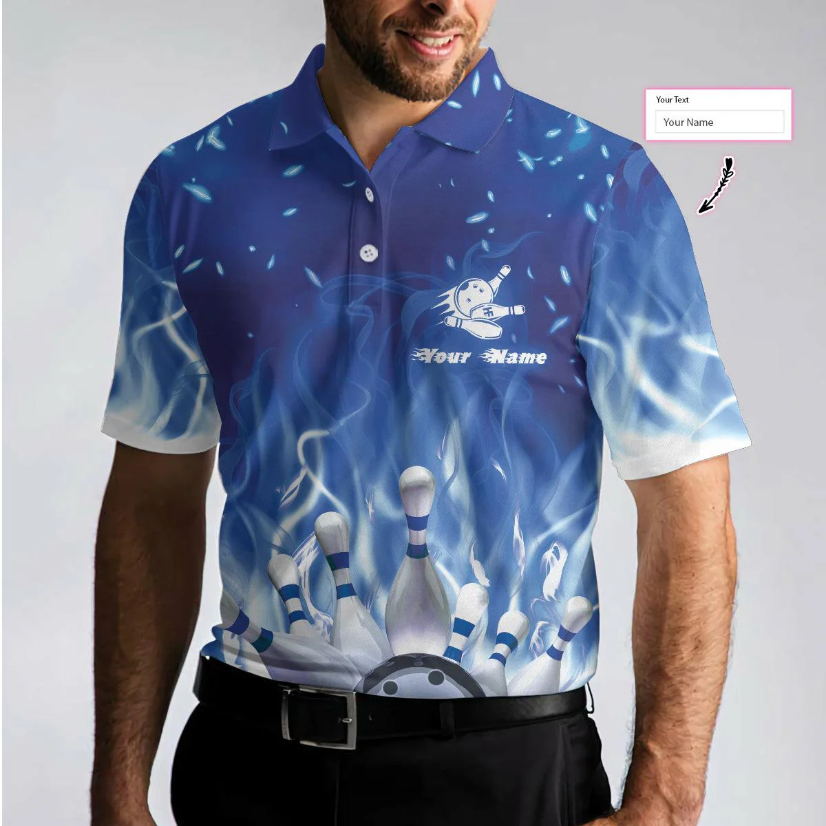 Bowling Men Polo Shirt Custom Name - Bowling On Blue Fire Personalized Bowling Polo Shirt - Gift For Friend, Family, Bowling Lovers - Image 7