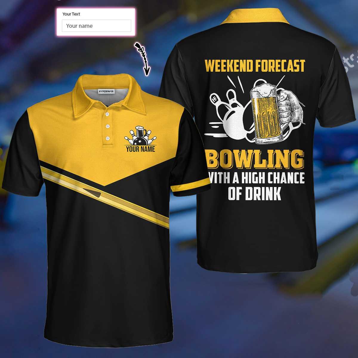 Bowling Men Polo Shirt Custom Name - Bowling With A High Chance Of Drink Personalized Bowling Polo Shirt - Perfect Gift For Friend, Family, Bowling Lovers