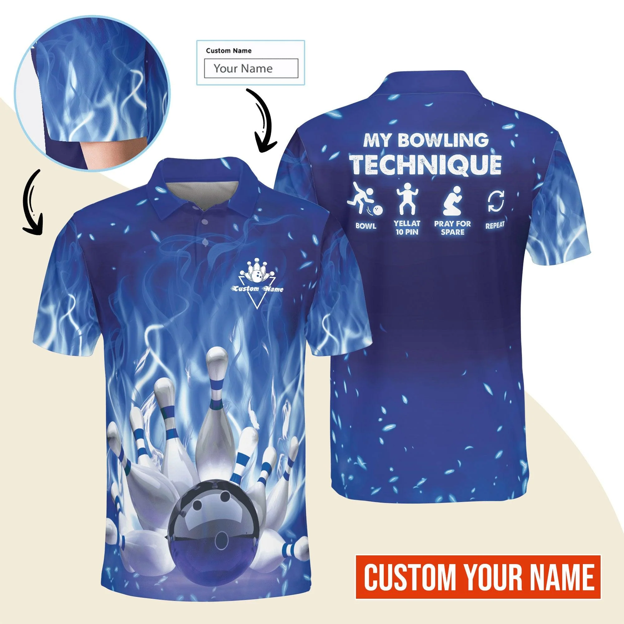 Bowling Men Polo Shirt Custom Name - My Bowling Technique Personalized Polo Shirt For Men - Gift For Bowlers, Bowling Lovers, Friend, Family - Image 2