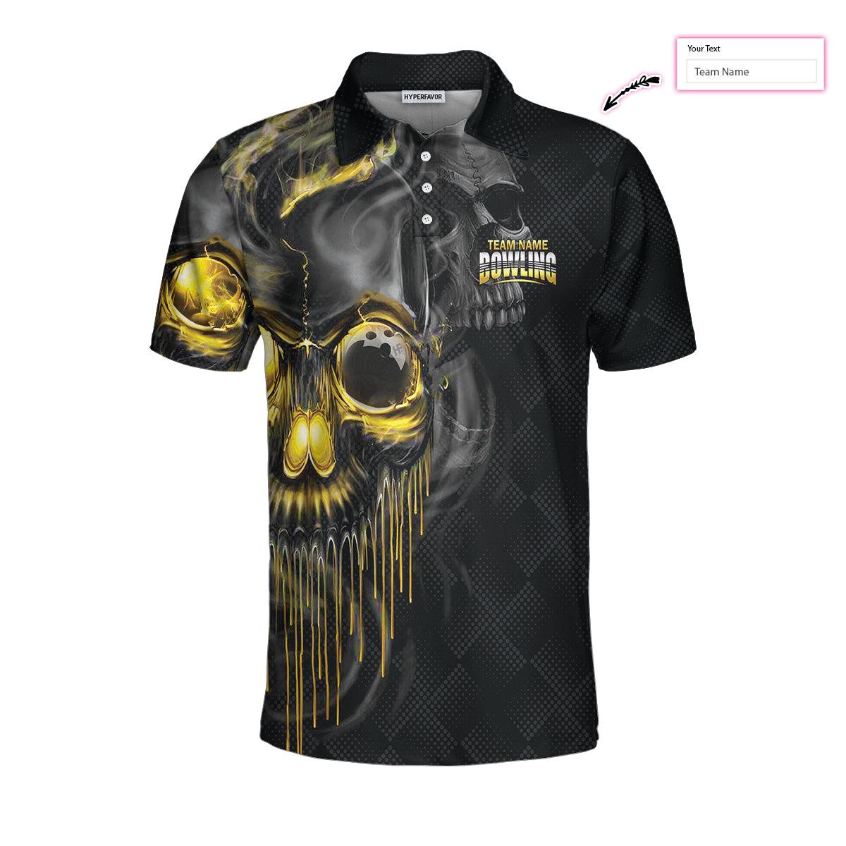 Bowling Men Polo Shirt Custom Name - Shut Up And Bowl Golden Skull Personalized Bowling Polo Shirt - Gift For Friend, Family, Bowling Lovers - Image 2