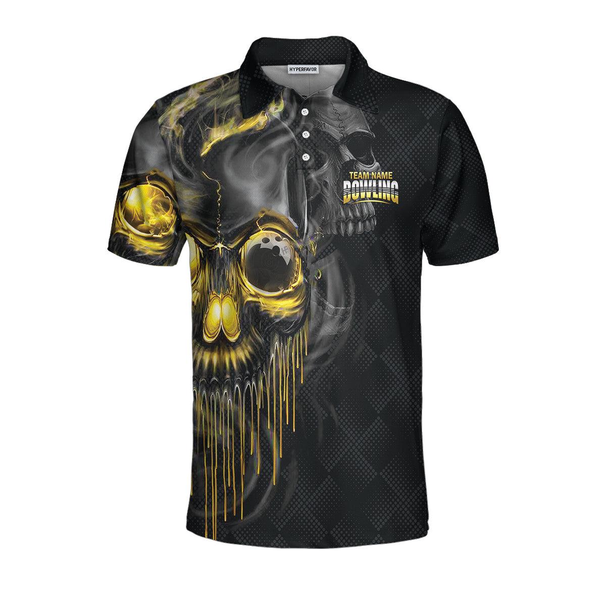 Bowling Men Polo Shirt Custom Name - Shut Up And Bowl Golden Skull Personalized Bowling Polo Shirt - Gift For Friend, Family, Bowling Lovers - Image 4
