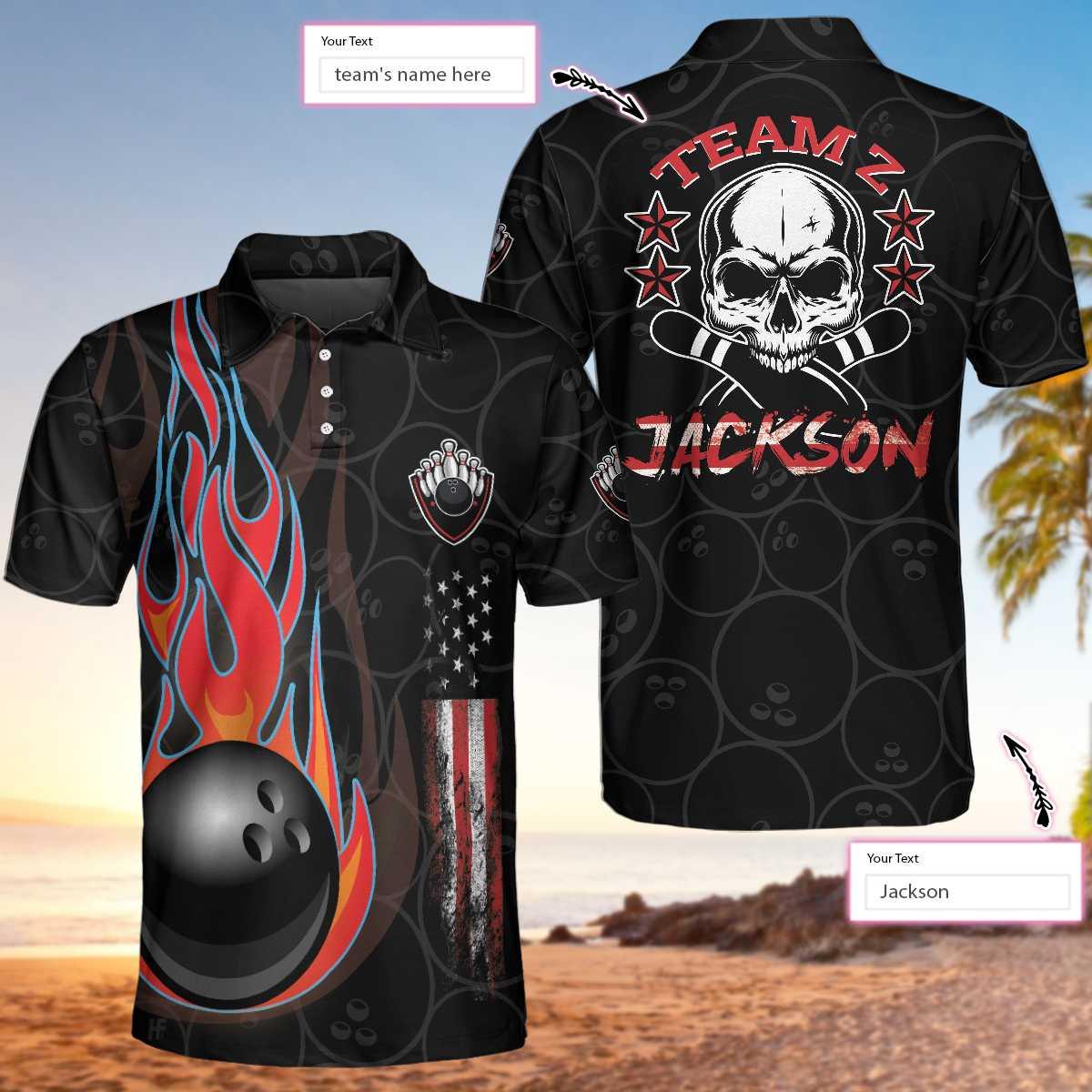 Bowling Men Polo Shirt Custom Name - Skull American Flag Personalized Bowling Polo Shirt - Gift For Friend, Family, Bowling Lovers - Image 3