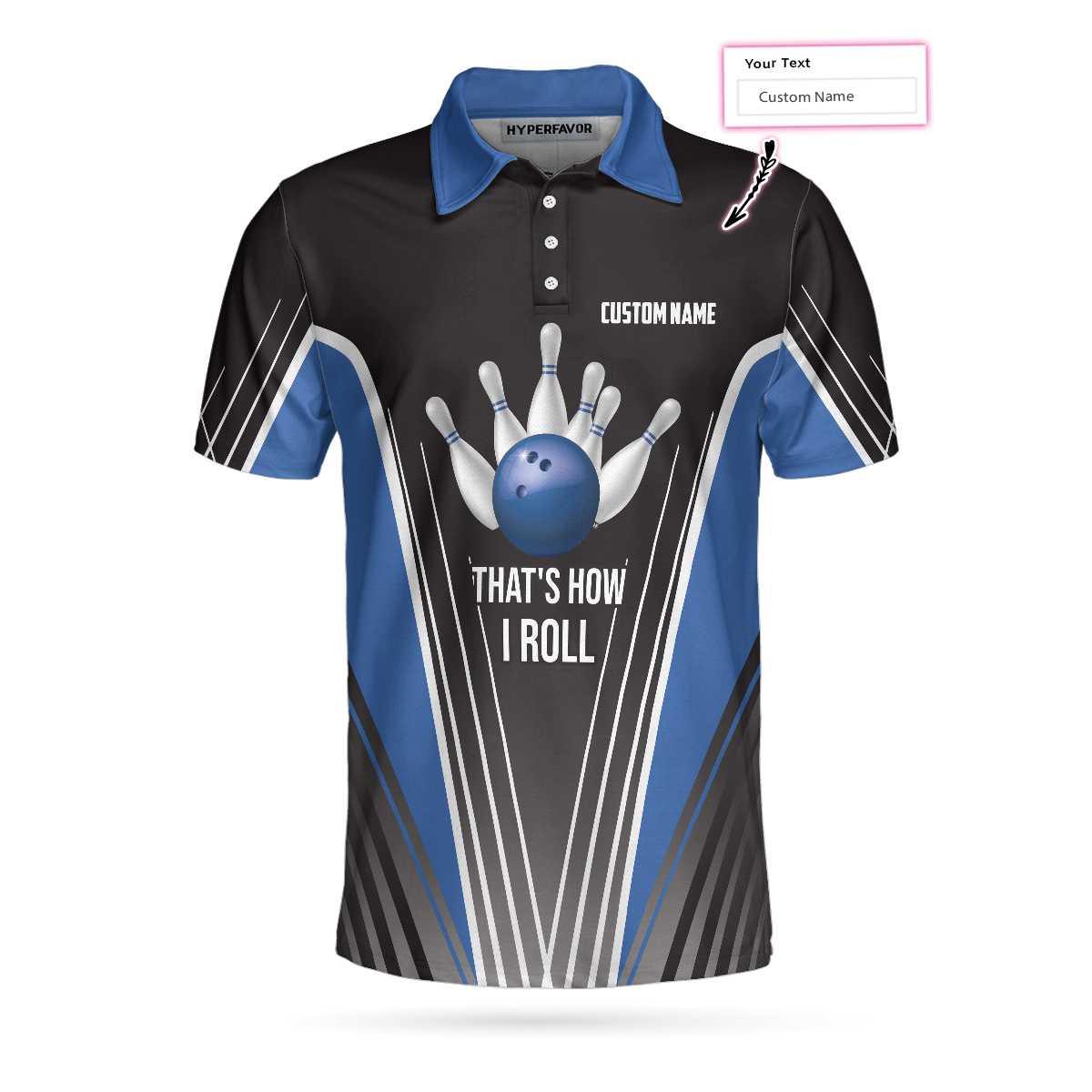 Bowling Men Polo Shirt Custom Name - Ten Pin Bowling Shirt, Black And Blue Bowling Personalized Bowling Polo Shirt - Gift For Friend, Family, Bowling Lovers