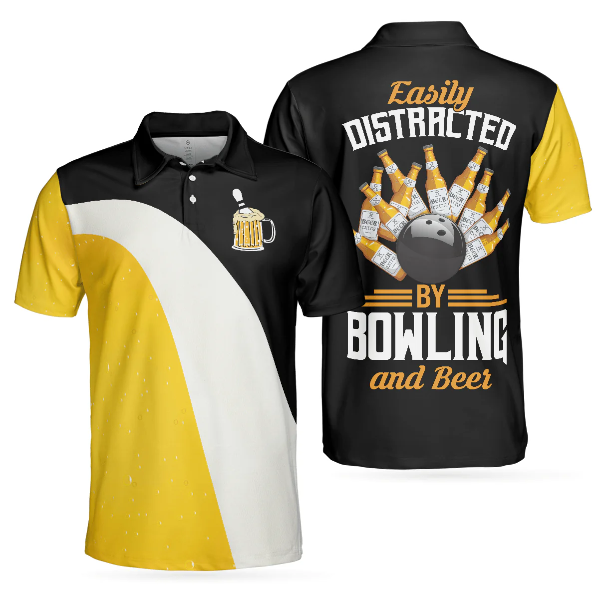 Bowling Men Polo Shirt - Easily Distracted By Bowling And Beer, Funny Drinking Bowling Polo Shirt - Gift For Friend, Family, Bowling Lovers - Image 2