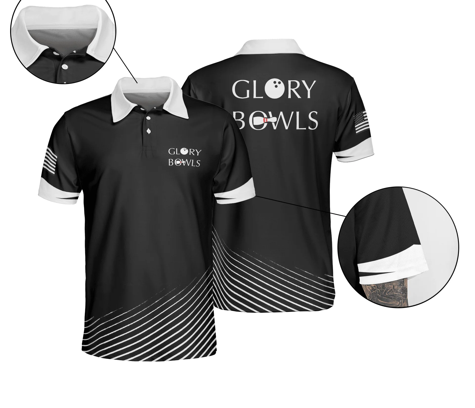 Bowling Men Polo Shirt - Glory Bowls Black Pattern Bowling Polo Shirt - Gift For Friend, Family, Bowling Lovers