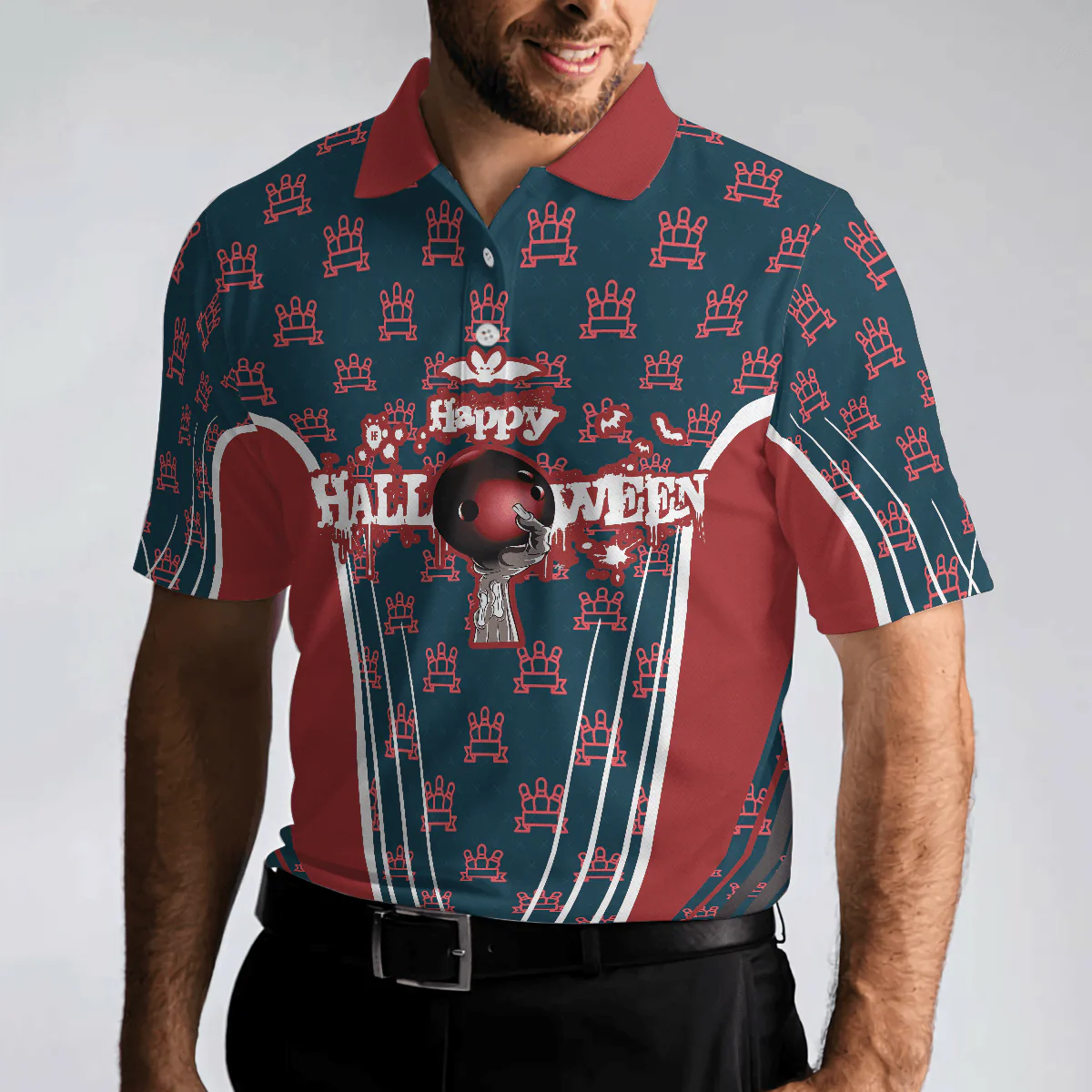 Bowling Men Polo Shirt - Happy Halloween And Happy Bowling Polo Shirt - Gift For Friend, Family, Bowling Lovers - Image 6
