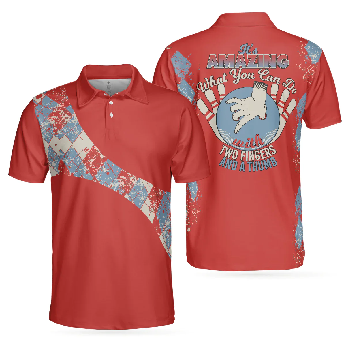 Bowling Men Polo Shirt - It's Amazing What You Can Do With Two Fingers & A Thumb Bowling Polo Shirt - Gift For Friend, Family, Bowling Lovers - Image 2