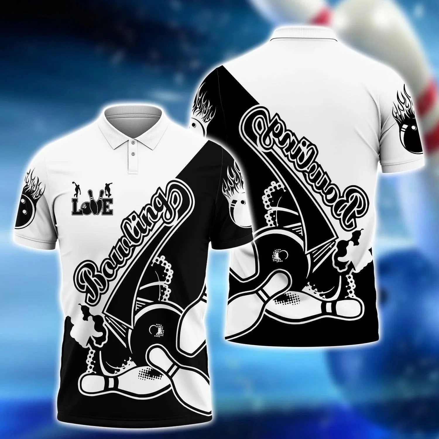 Bowling Men Polo Shirt - Love Bowling Black And White Bowling Polo Shirt - Perfect Gift For Friend, Family