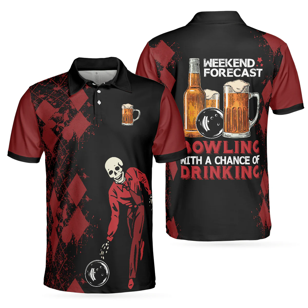 Bowling Men Polo Shirt - Red And Black Bowling Shirt For Men, Bowling Beer Bowling Polo Shirt - Gift For Friend, Family, Bowling Lovers - Image 2