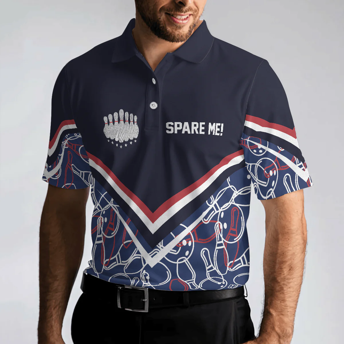 Bowling Men Polo Shirt - Spare Me Bowling, Bowling Ball And Pin Pattern Bowling Polo Shirt - Gift For Friend, Family, Bowling Lovers - Image 3