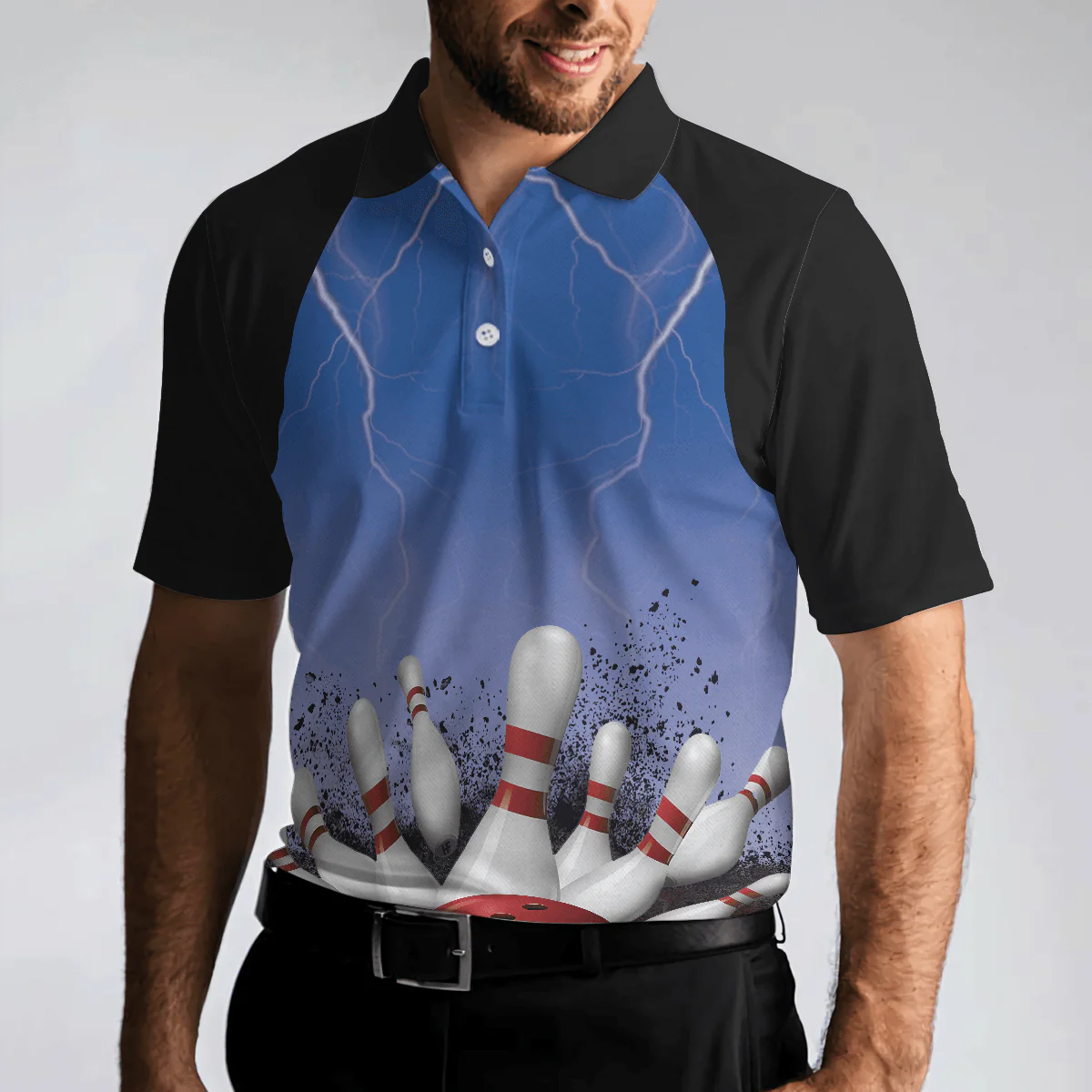 Bowling Men Polo Shirt - Spare No One Bowling Polo Shirt, Black And Blue Tenpin Bowling Polo Shirt For Men, Cool Bowling Polo Shirt - Gift For Friend, Family, Bowling Lovers - Image 6