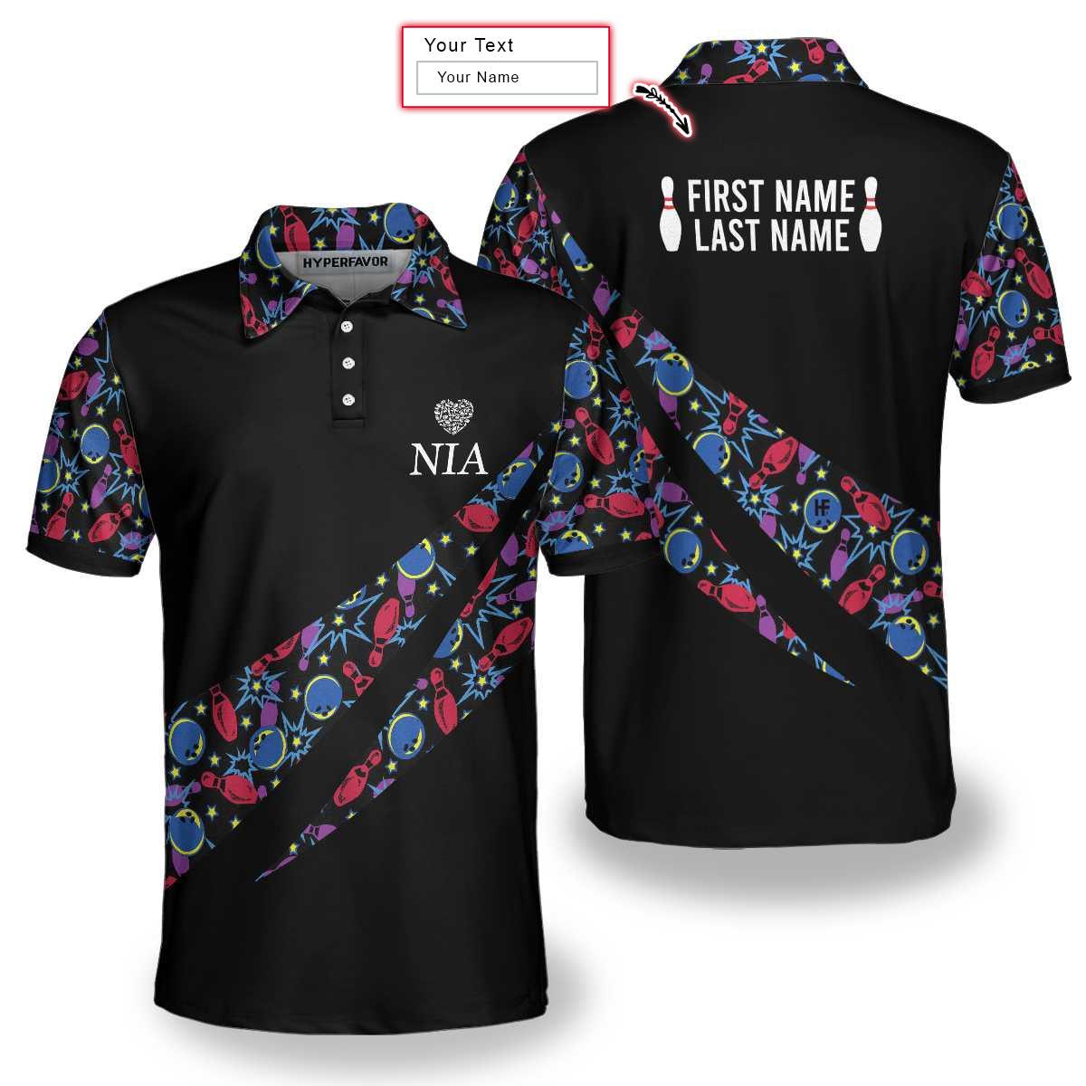 Bowling Men Polo Shirt - Splits Bowling Logo NIA Bowling Personalized Polo Shirt - Gift For Friend, Family, Bowling Lovers