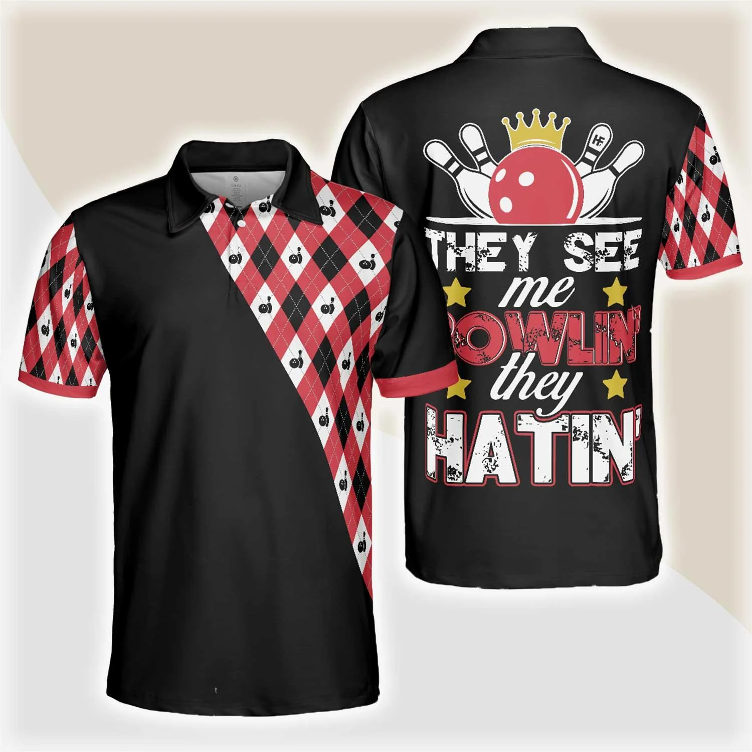 Bowling Men Polo Shirt - They See Me Bowlin' They Hatin' Polo Shirt, Bowling Plaid Pattern Bowling Polo Shirt - Gift For Friend, Family, Bowling Lovers