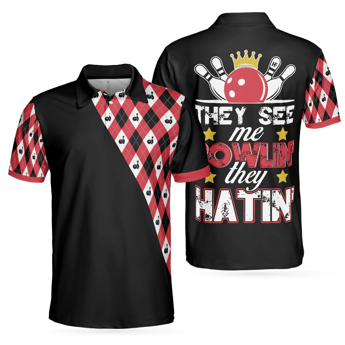 Bowling Men Polo Shirt - They See Me Bowlin' They Hatin' Polo Shirt, Bowling Plaid Pattern Bowling Polo Shirt - Gift For Friend, Family, Bowling Lovers - Image 2