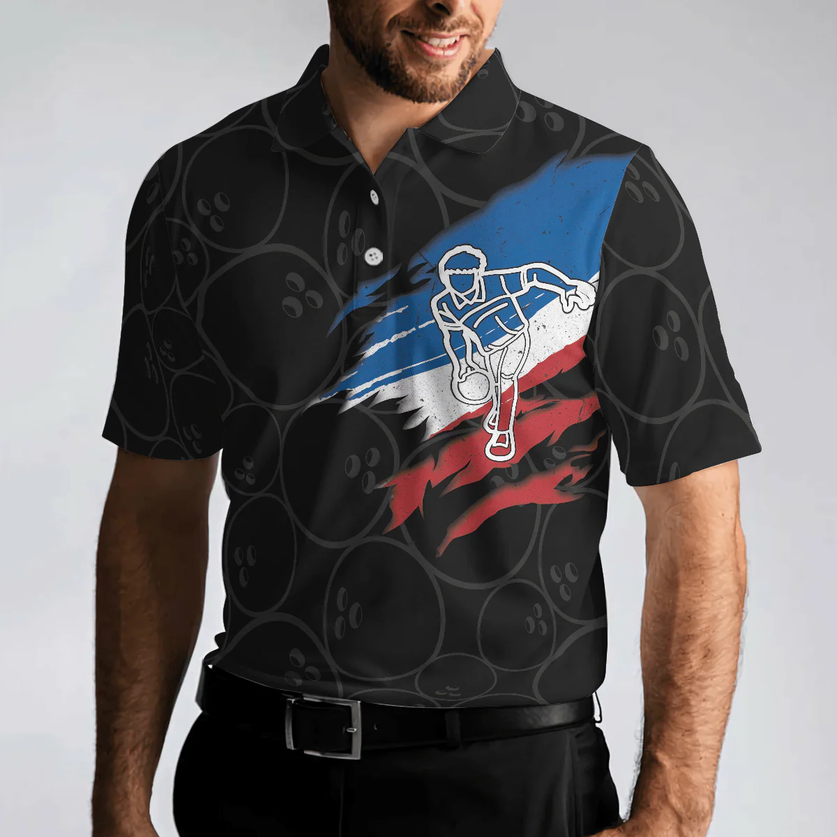Bowling Men Polo Shirt - Three Fingers Bowling Polo Shirt, Black Bowling Polo Shirt - Gift For Friend, Family, Bowling Lovers - Image 5
