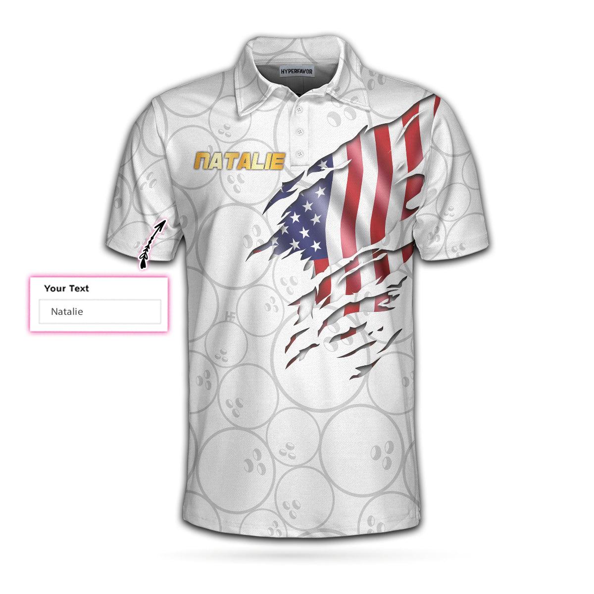 Bowling Men Polo Shirts - Bowling American Flag White Background Custom Bowling Polo Shirts - Best Bowling Polo Shirts For Men For Bowlers