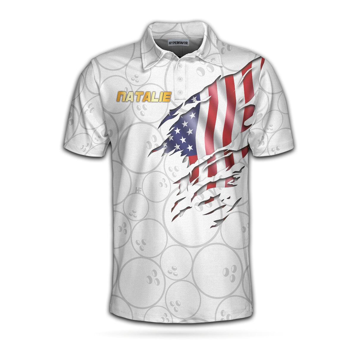Bowling Men Polo Shirts - Bowling American Flag White Background Custom Bowling Polo Shirts - Best Bowling Polo Shirts For Men For Bowlers - Image 3