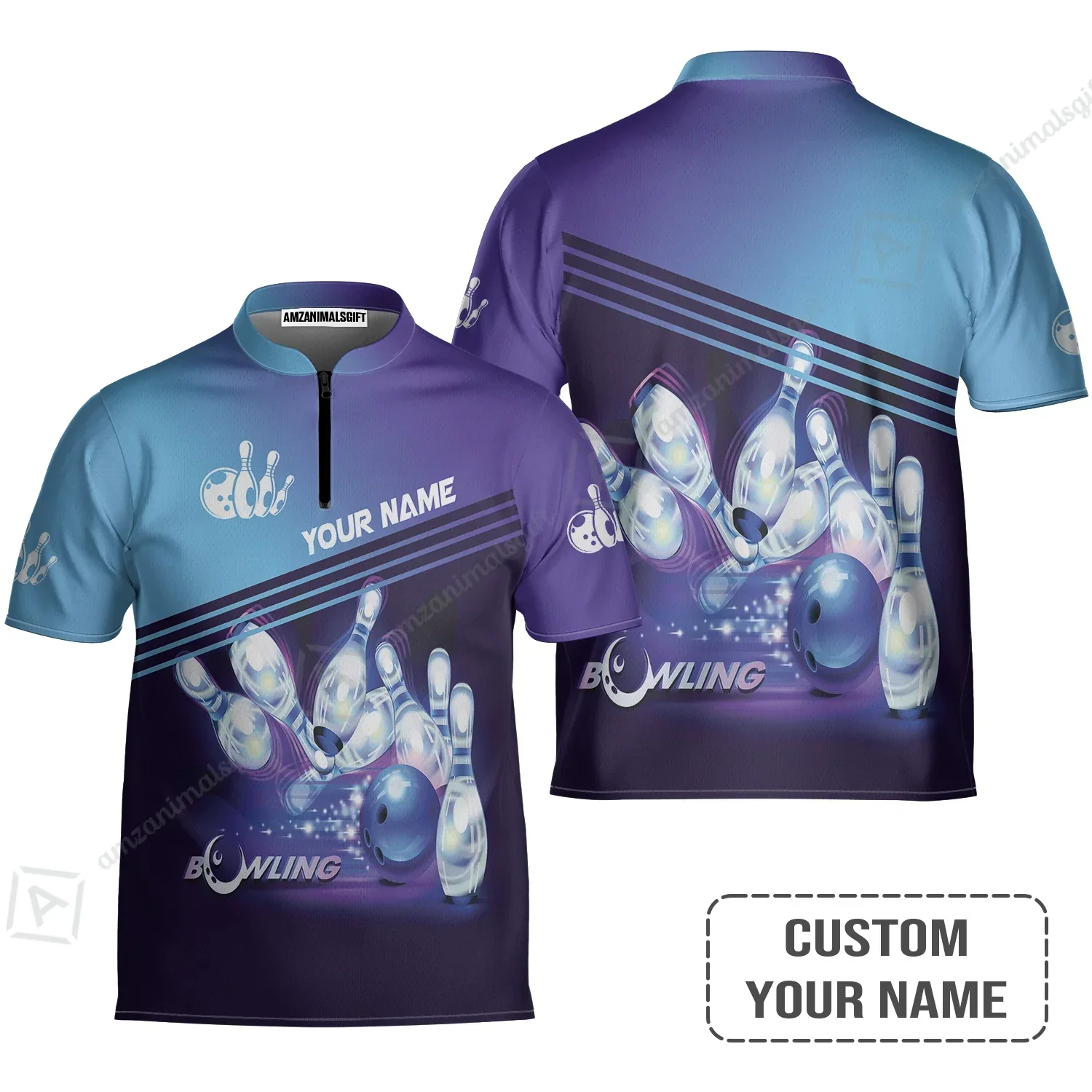 Bowling Polo Shirt With Custom Name, Personalized Blue Bowling Polo Shirt Uniform Players, Perfect Outfits For Bowling Lovers, Bowlers - Image 4