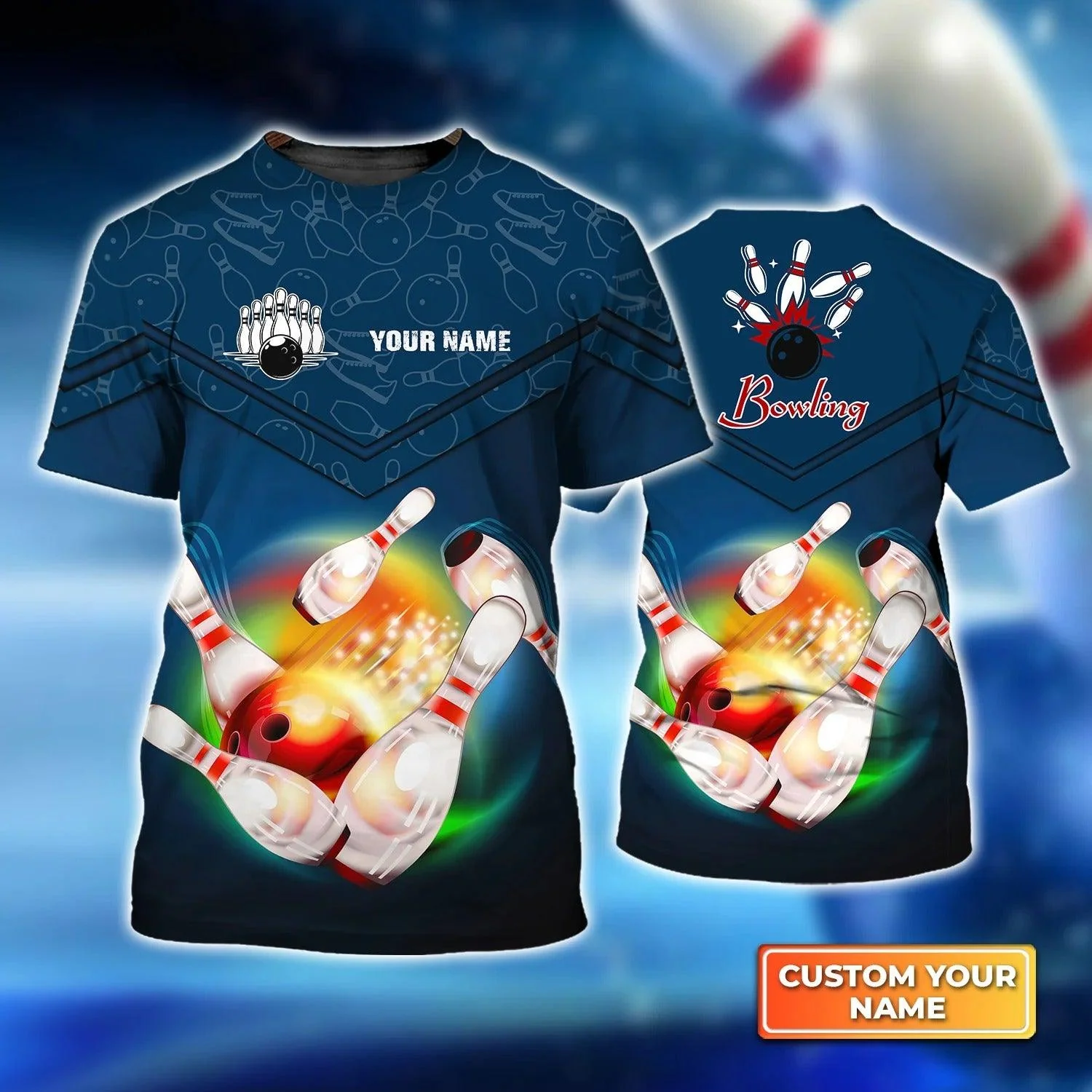 Bowling T shirt Custom Name - Bowling Ball Flying Rainbow Fire Personalized Bowling T-shirt - Gift For Friend, Family, Bowling Lovers
