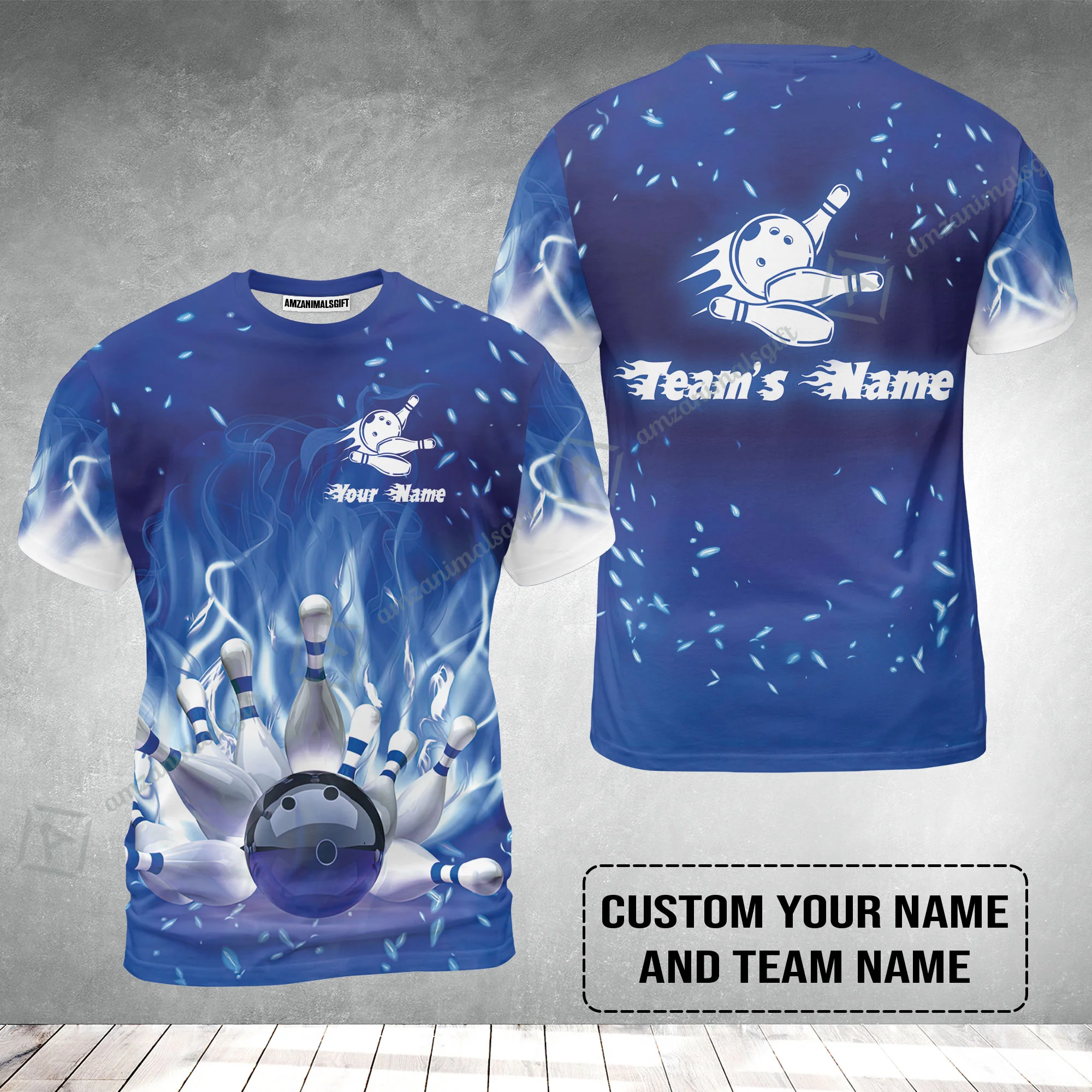 Bowling T-Shirt Custom Name - Bowling On Blue Fire Personalized T-Shirt - Image 2