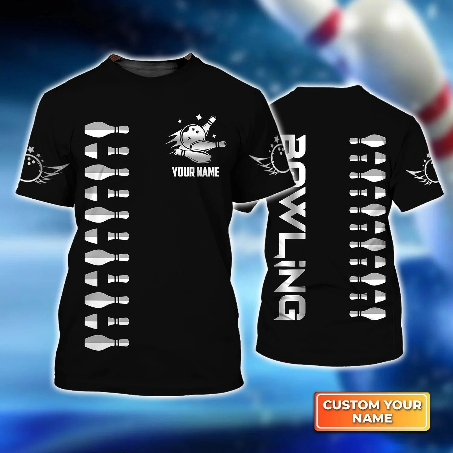 Bowling T shirt Custom Name - Bowling Strike Black And White Personalized Bowling T-shirt - Gift For Friend, Family, Bowling Lovers