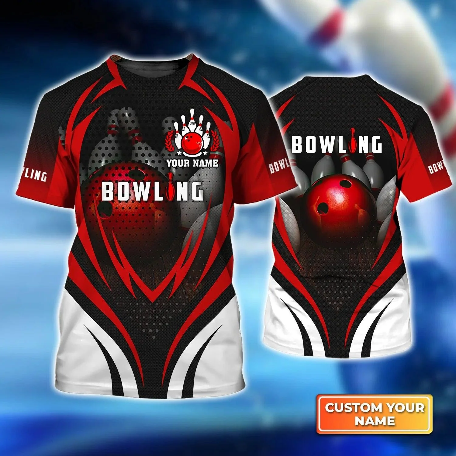 Bowling T shirt Custom Name - Bowling With Red Ball and Bowl Pins Personalized T-shirt - Gift For Friend, Family, Bowling Lovers