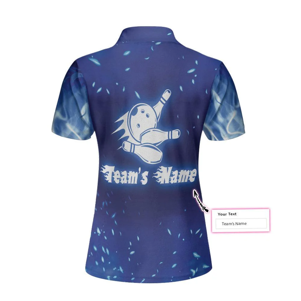 Bowling Women Polo Shirt Custom Name - Bowling On Blue Fire Bowling Polo Shirt - Gift For Wife, Family, Bowling Lovers - Image 2