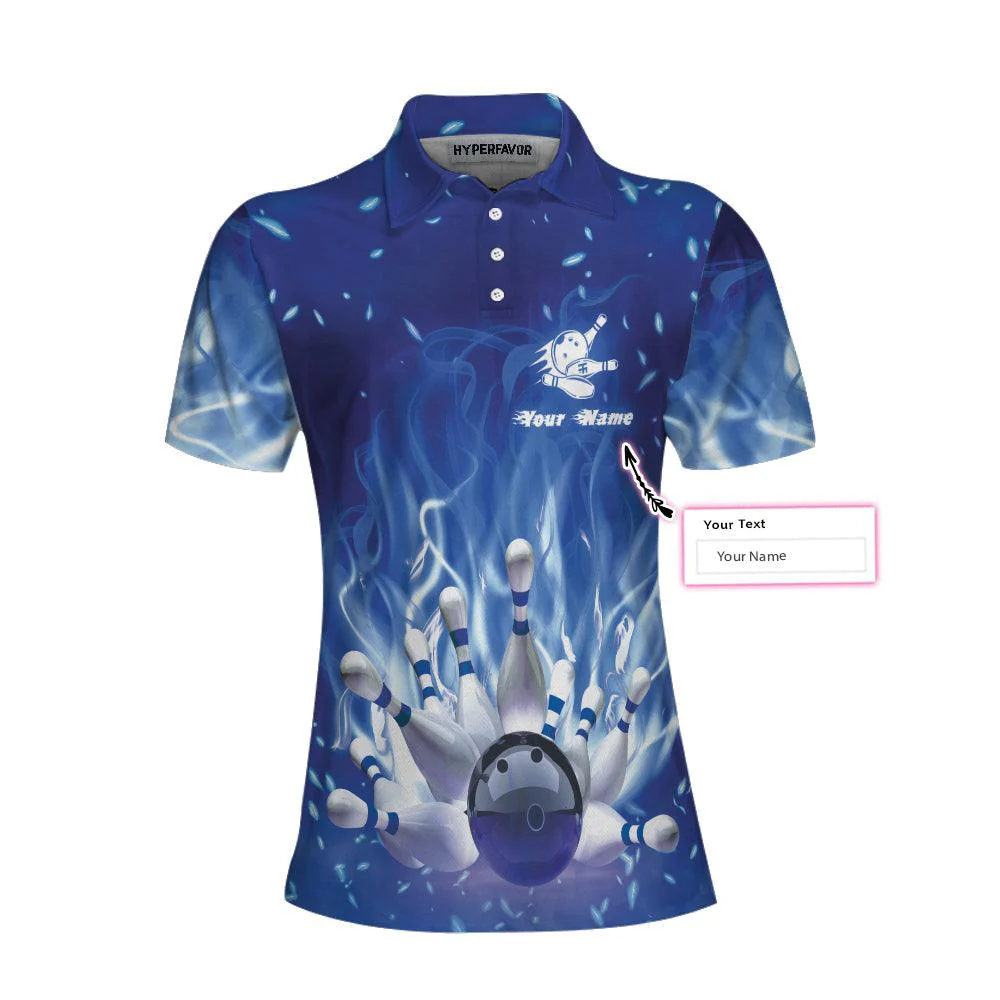 Bowling Women Polo Shirt Custom Name - Bowling On Blue Fire Bowling Polo Shirt - Gift For Wife, Family, Bowling Lovers - Image 4
