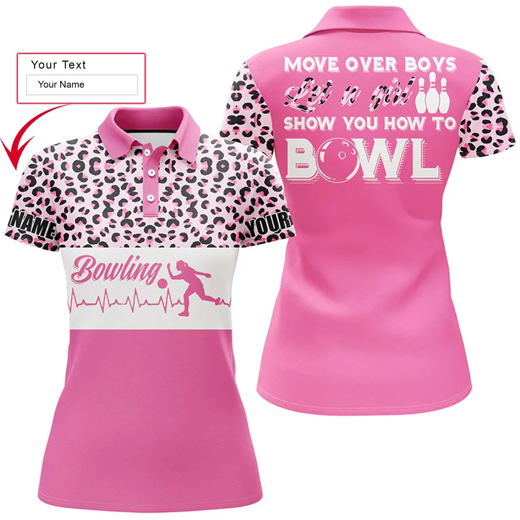 Bowling Women Polo Shirt Custom Name - Bowling Pink Leopard Personalized Bowling Polo Shirt - Gift For Friend, Family, Bowling Lovers - Image 2