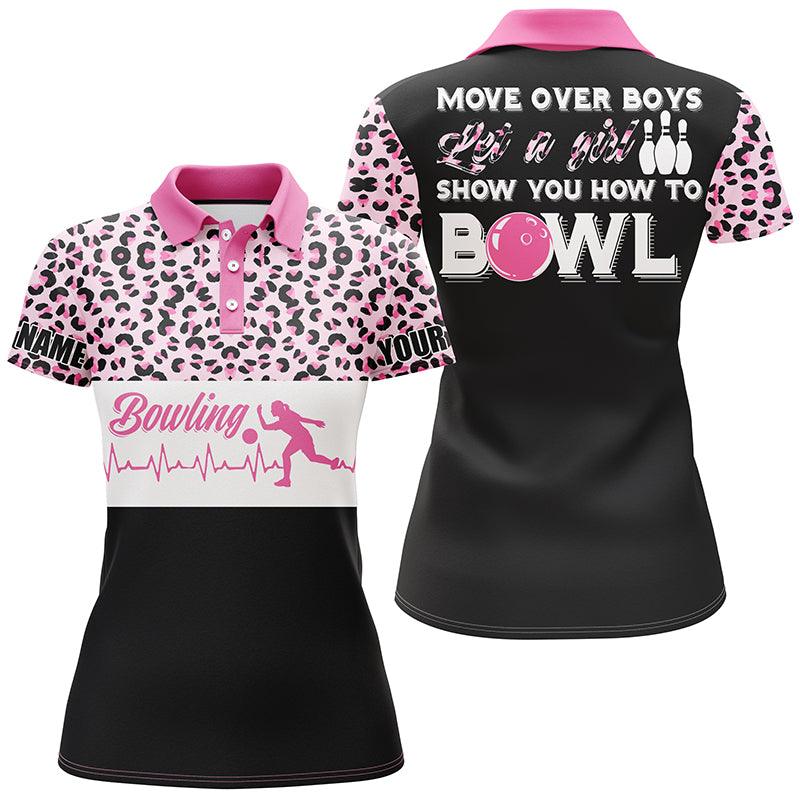 Bowling Women Polo Shirt Custom Name - Bowling Pink Leopard Personalized Bowling Polo Shirt - Gift For Friend, Family, Bowling Lovers - Image 3