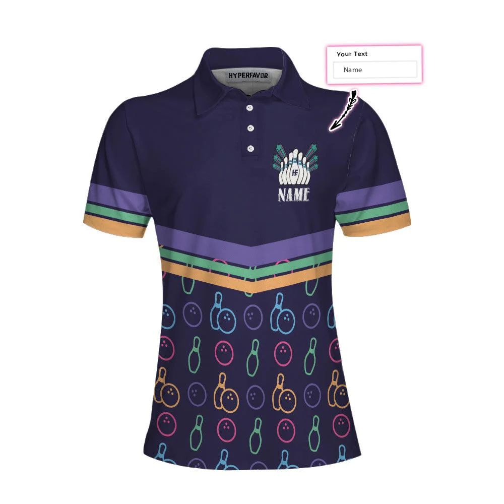 Bowling Women Polo Shirt Custom Name - Colorful Bowling Pattern Polo Shirt, Personalized Bowling Polo Shirt - Gift For Wife, Family, Bowling Lovers