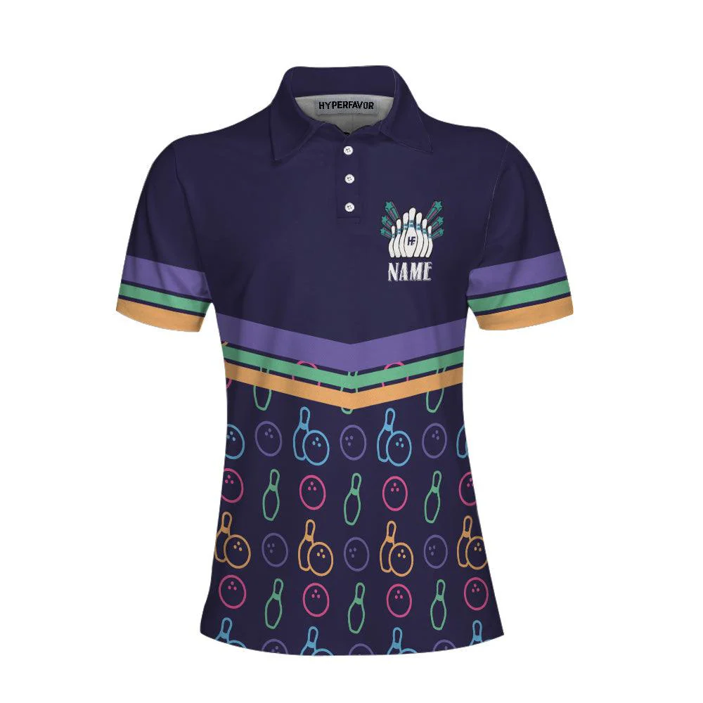 Bowling Women Polo Shirt Custom Name - Colorful Bowling Pattern Polo Shirt, Personalized Bowling Polo Shirt - Gift For Wife, Family, Bowling Lovers - Image 3