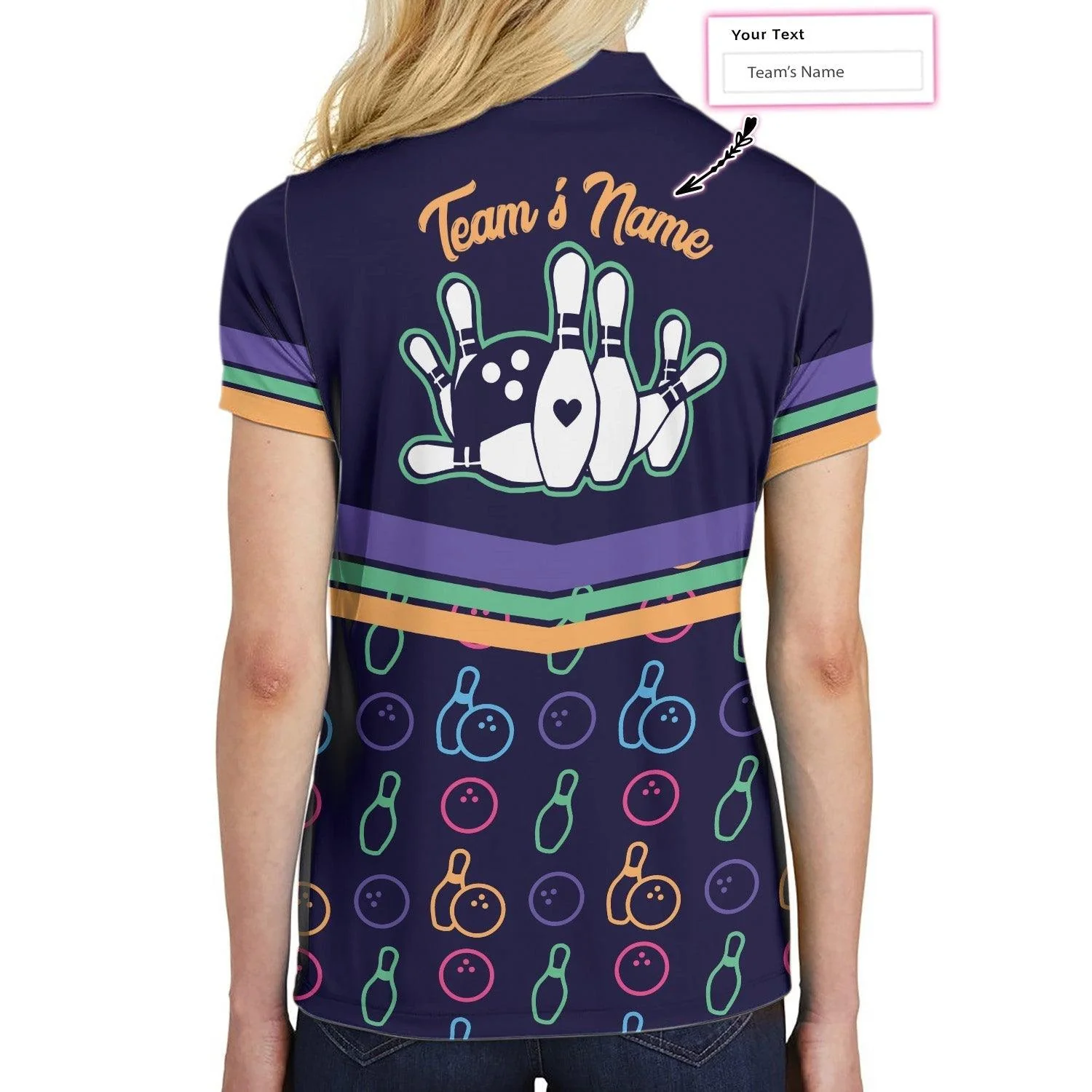 Bowling Women Polo Shirt Custom Name - Colorful Bowling Pattern Polo Shirt, Personalized Bowling Polo Shirt - Gift For Wife, Family, Bowling Lovers - Image 6