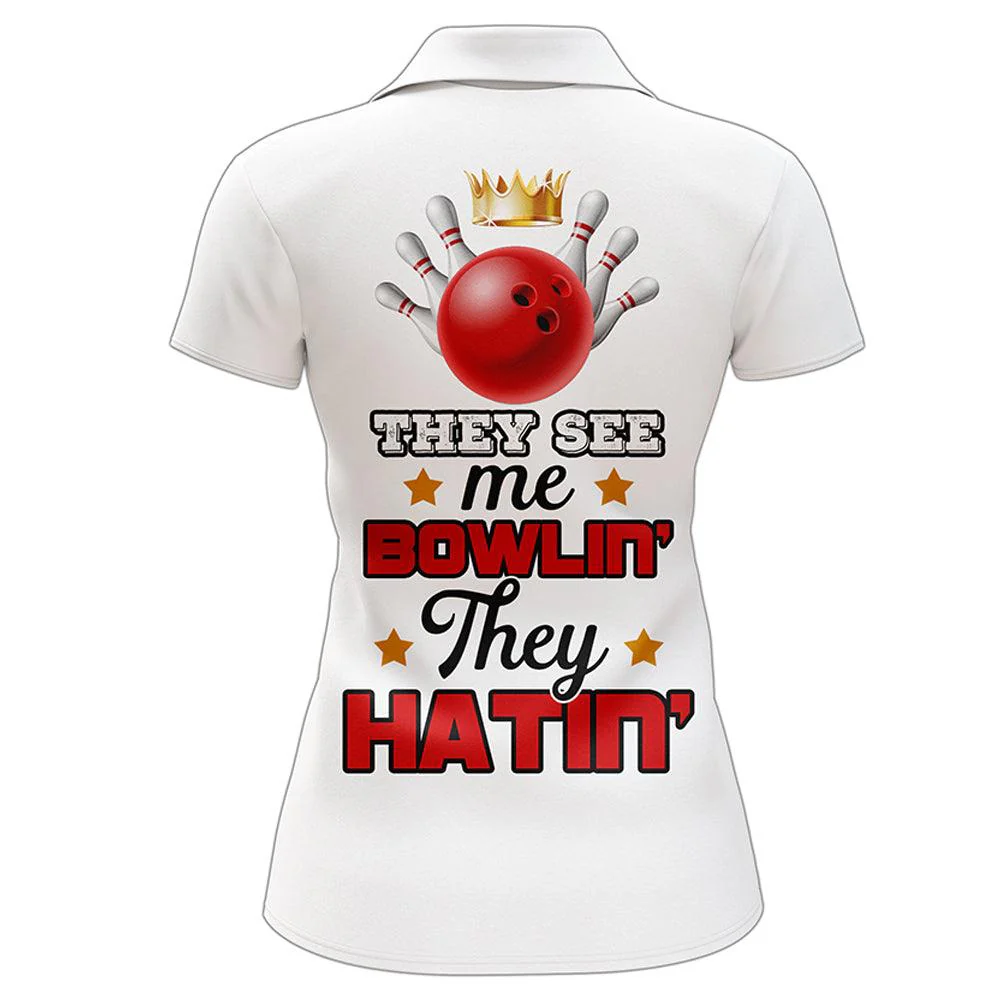 Bowling Women Polo Shirt Custom Name - Red And White Bowling Personalized Bowling Polo Shirt - Gift For Friend, Family, Bowling Lovers - Image 3