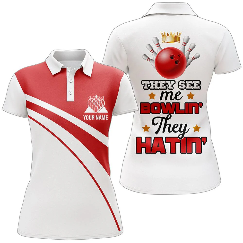 Bowling Women Polo Shirt Custom Name - Red And White Bowling Personalized Bowling Polo Shirt - Gift For Friend, Family, Bowling Lovers - Image 4
