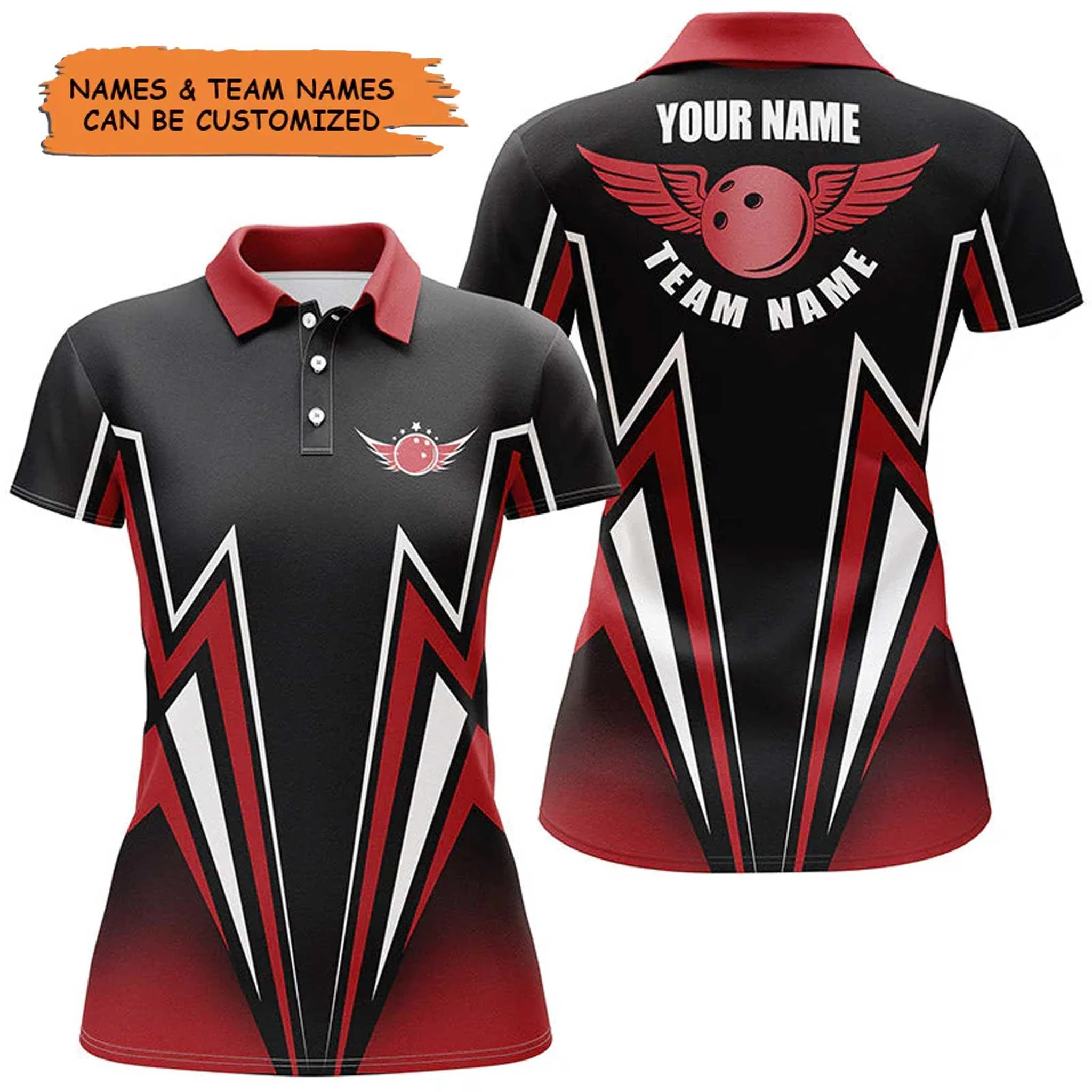 Bowling Women Polo Shirt Custom Name - Red Black Lightning Bowling Personalized Bowling Polo Shirt - Gift For Friend, Family, Bowling Lovers