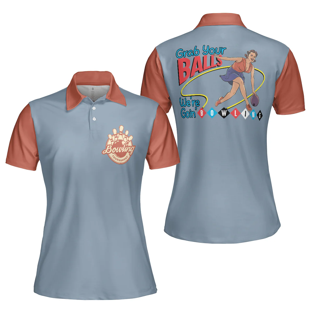 Bowling Women Polo Shirt - Grab Your Balls We Are Going Bowling Polo Shirt - Gift For Wife, Family, Bowling Lovers - Image 2
