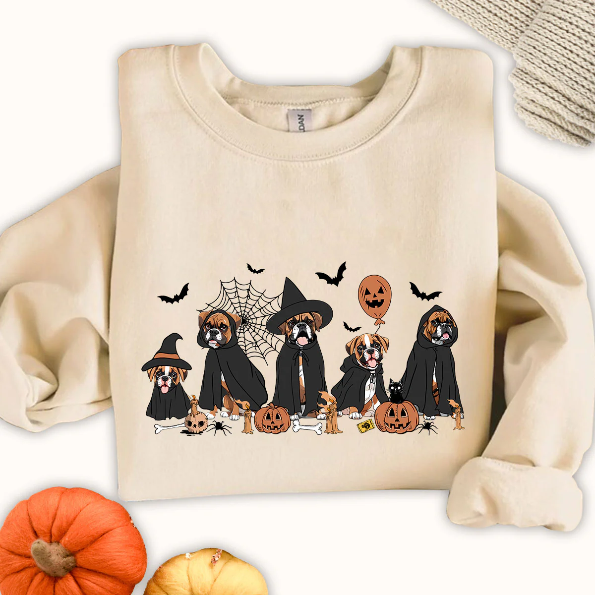 Boxer Sweatshirt, Boxer Halloween Shirt, Witch Boxer Shirt, Halloween Dog Shirt, Ghost And Witch Dog Shirt - Image 4