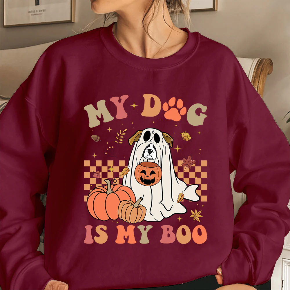 Boxer Sweatshirt, My Dog Is My Boo boxer Sweatshirt, Ghost Boxer Shirt, Boxer Halloween Sweatshirt - Image 3