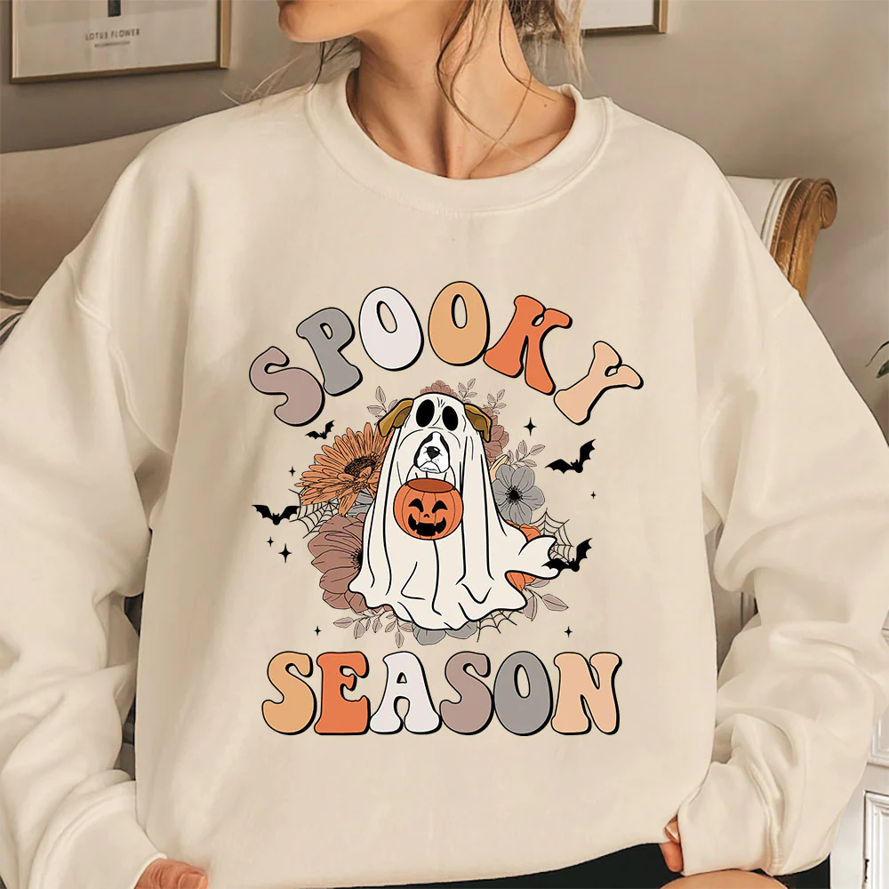 Boxer Sweatshirt, Spooky Season Boxer Sweatshirt, Ghost Boxer Shirt, Boxer Halloween Sweatshirt - Image 4